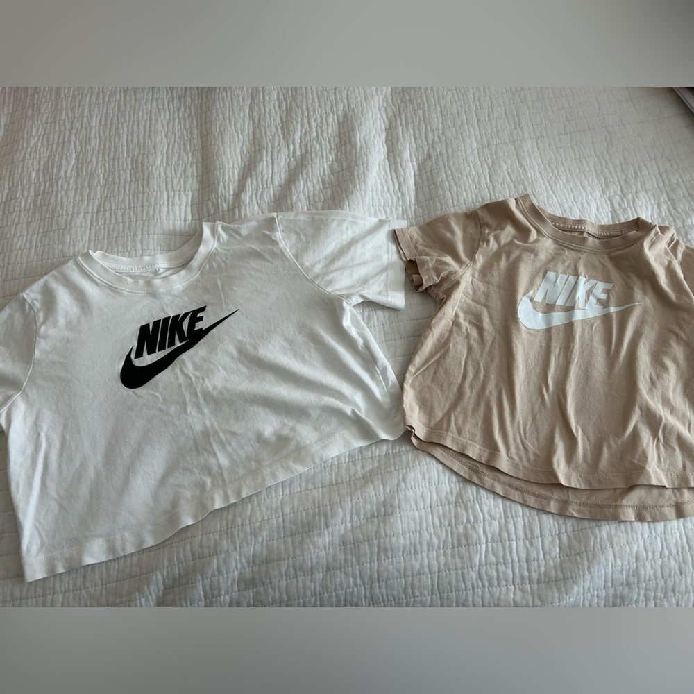 Nike Kids' White and Tan Logo T-Shirts - Bundle of 2!  EUC!  Size M-L